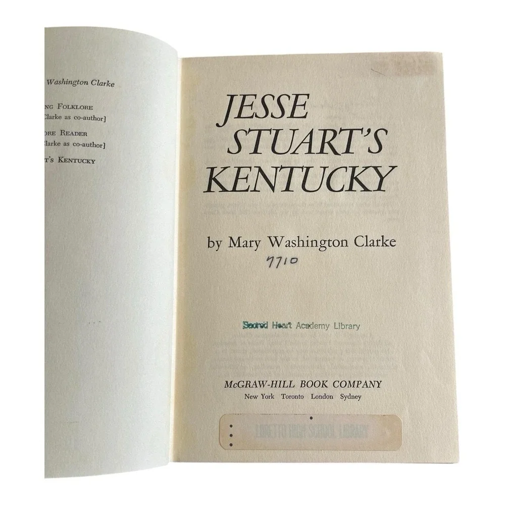 1st Edition 1968 Ex Lib Jesse Stuart's Kentucky By Mary Washington Clarke VTG KY
